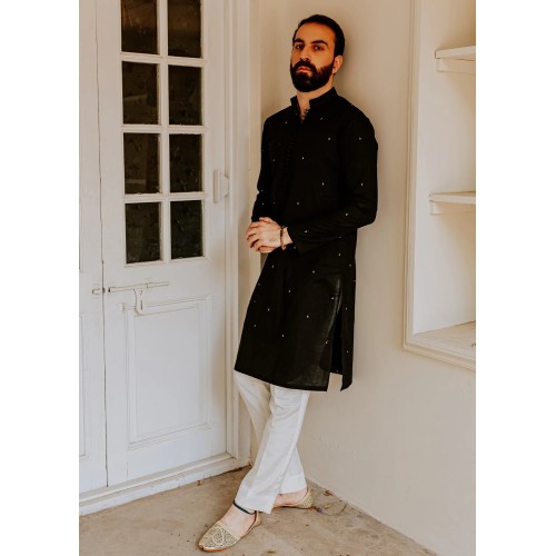 ZGMK1180 Black Cotton Kurta
