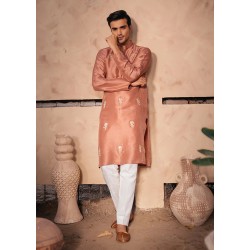 ZGMK1187 Coral Pink Raw Silk Kurta