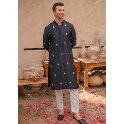 ZGMK1189 Black Raw Silk Kurta