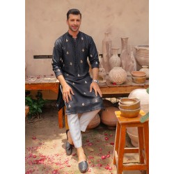 ZGMK1189 Black Raw Silk Kurta