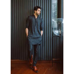ZGMK1192 Midnight Green Raw Silk Kurta