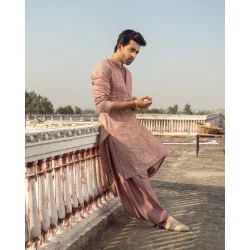 ZGMK1491 Cantaloupe Melon Raw Silk Kurta