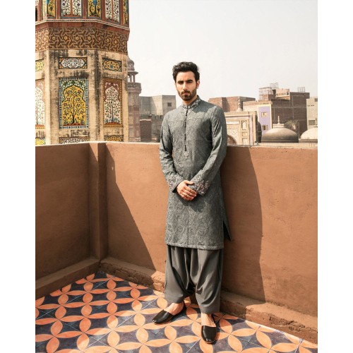 ZGMK1493 Battleship Grey Karandi Kurta