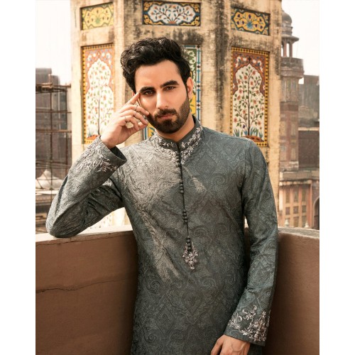 ZGMK1493 Battleship Grey Karandi Kurta
