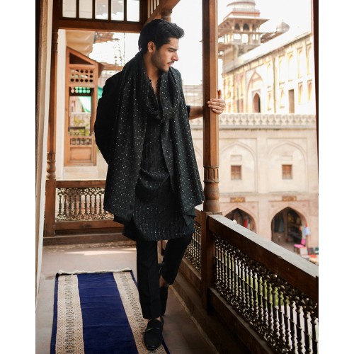ZGMK1494 Black Raw Silk Kurta