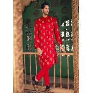 ZGMK1765 Rojo Red Jamawar Kurta