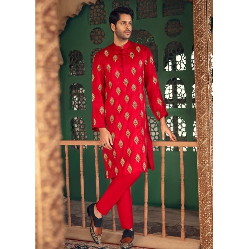 ZGMK1765 Rojo Red Jamawar Kurta