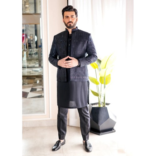 ZGMP1143 Black Raw Silk Prince Coat