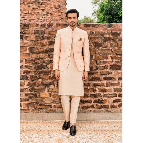 ZGMP1144 Peach Puff Raw Silk Prince Coat