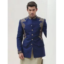 ZGMP1265 Berkeley Blue Raw Silk Prince Coat