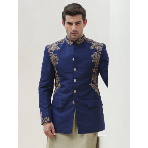 ZGMP1265 Berkeley Blue Raw Silk Prince Coat