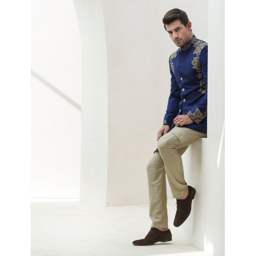 ZGMP1265 Berkeley Blue Raw Silk Prince Coat