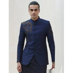 ZGMP1269 Delft Blue Raw Silk Prince Coat