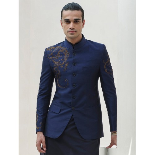 ZGMP1269 Delft Blue Raw Silk Prince Coat
