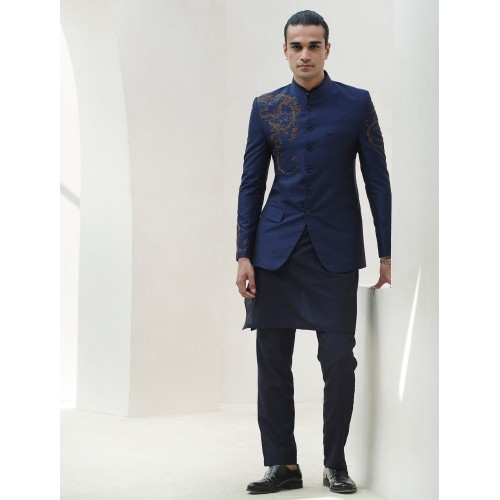 ZGMP1269 Delft Blue Raw Silk Prince Coat
