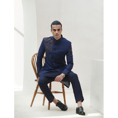ZGMP1269 Delft Blue Raw Silk Prince Coat