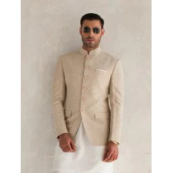 ZGMP1270 Beige Raw Silk Prince Coat