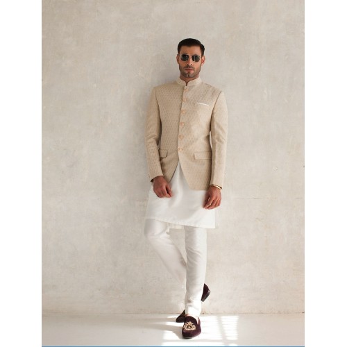 ZGMP1270 Beige Raw Silk Prince Coat