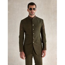 ZGMP1271 Dark Moss Green Raw Silk Prince Suit