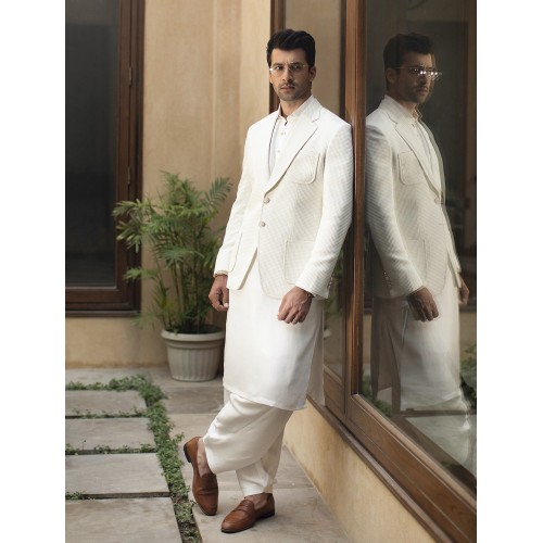 ZGMP1273 Off White Self Mesh Blazer