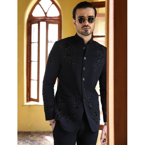 ZGMP1276 Black Jamawar Prince Suit ZGMP1276 Black Jamawar Prince Suit