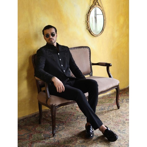 ZGMP1276 Black Jamawar Prince Suit ZGMP1276 Black Jamawar Prince Suit