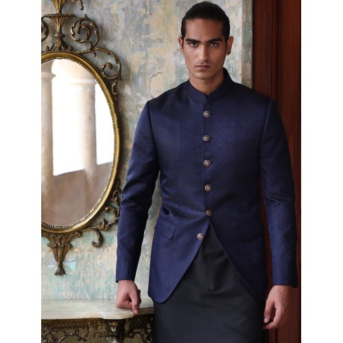 ZGMP1278 Penn Blue Jamawar Prince Coat ZGMP1278 Penn Blue Jamawar Prince Coat