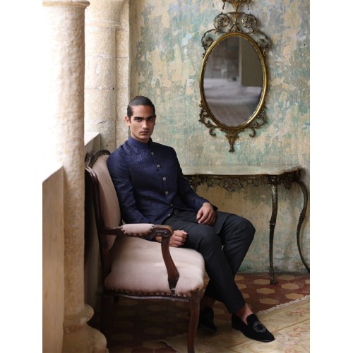 ZGMP1278 Penn Blue Jamawar Prince Coat ZGMP1278 Penn Blue Jamawar Prince Coat