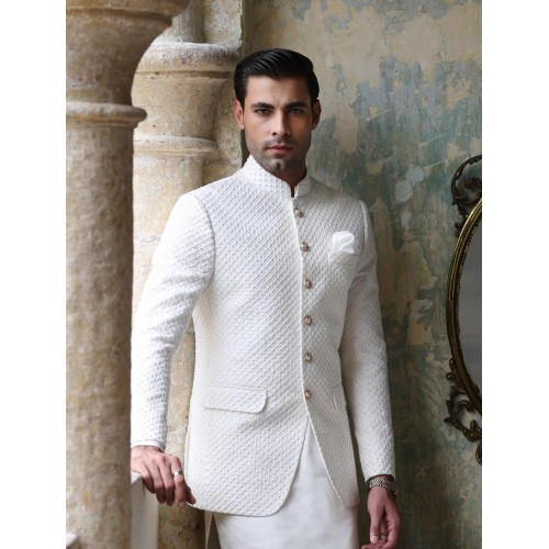 ZGMP1280 Off White Embroidered Prince Coat