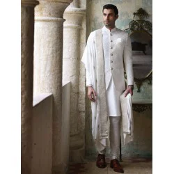 ZGMP1280 Off White Embroidered Prince Coat