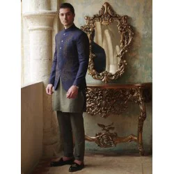 ZGMP1281 Delft Blue Raw Silk Prince Coat