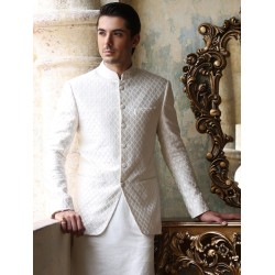 ZGMP1282 Off White Embroidered Fabric Prince Coat