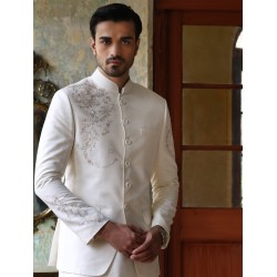 ZGMP1284 Ivory Raw Silk Prince Coat