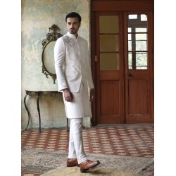 ZGMP1284 Ivory Raw Silk Prince Coat