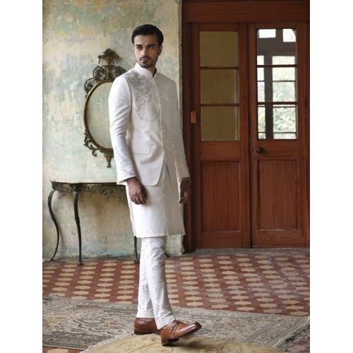 ZGMP1284 Ivory Raw Silk Prince Coat