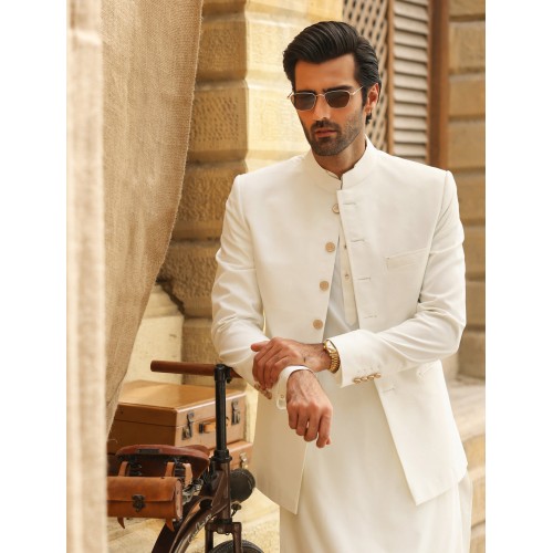 ZGMP1285 Off White Suiting Fabric Prince Coat