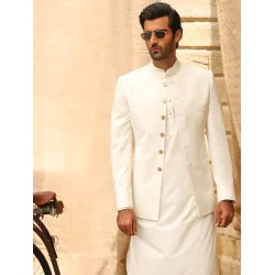 ZGMP1285 Off White Suiting Fabric Prince Coat