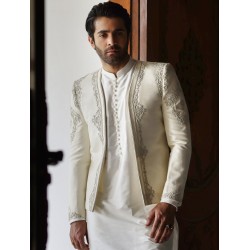 ZGMP1286 Off White Suiting Fabric Prince Coat