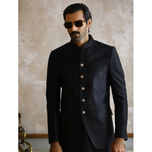 ZGMP1289 Black Embroidered Fabric Prince Coat