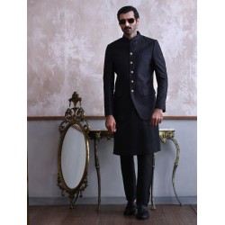 ZGMP1289 Black Embroidered Fabric Prince Coat