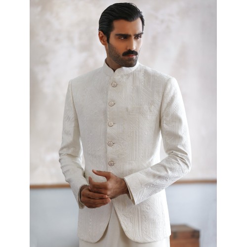 ZGMP1291 White Embroidered Prince Coat