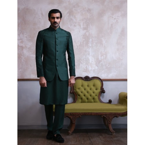 ZGMP1292 Brunswick Green Raw Silk Prince Coat