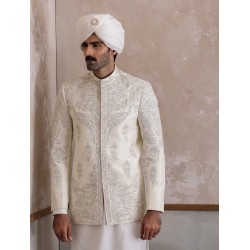 ZGMP1293 Ivory Raw Silk Prince Coat