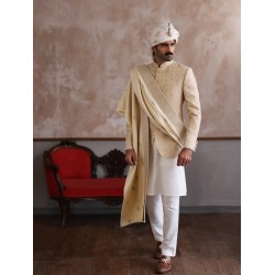 ZGMP1294 Beige Embroidered Prince Coat