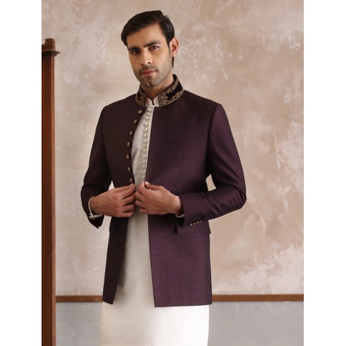 ZGMP1300 Plum Raw Silk Prince Coat