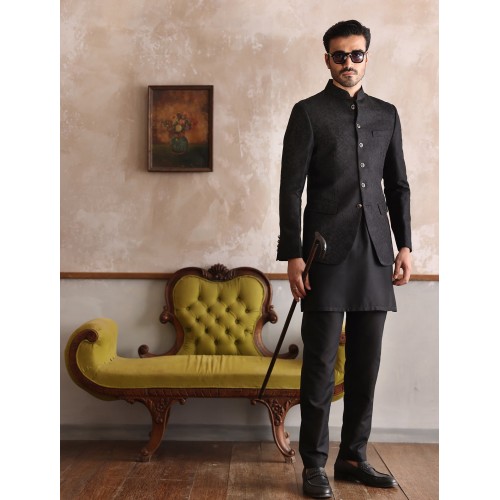 ZGMP1301 Black Embroidered Prince Coat