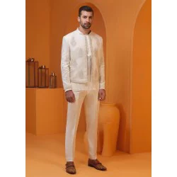 ZGMP1711 Off White Karandi Jamawar Prince Suit