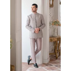 ZGMP1713 Platinum Raw Silk Prince Suit
