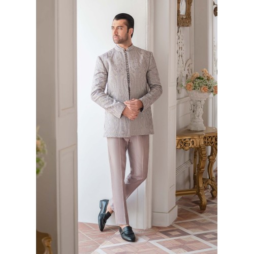 ZGMP1713 Platinum Raw Silk Prince Suit