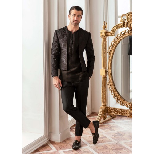 ZGMP1714 Black Raw Silk Prince Suit